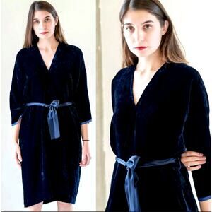 Nili Lotan XS Rochelle $650 Luxury VELVET Dress V Neck Satin Tent Deep Navy Blue